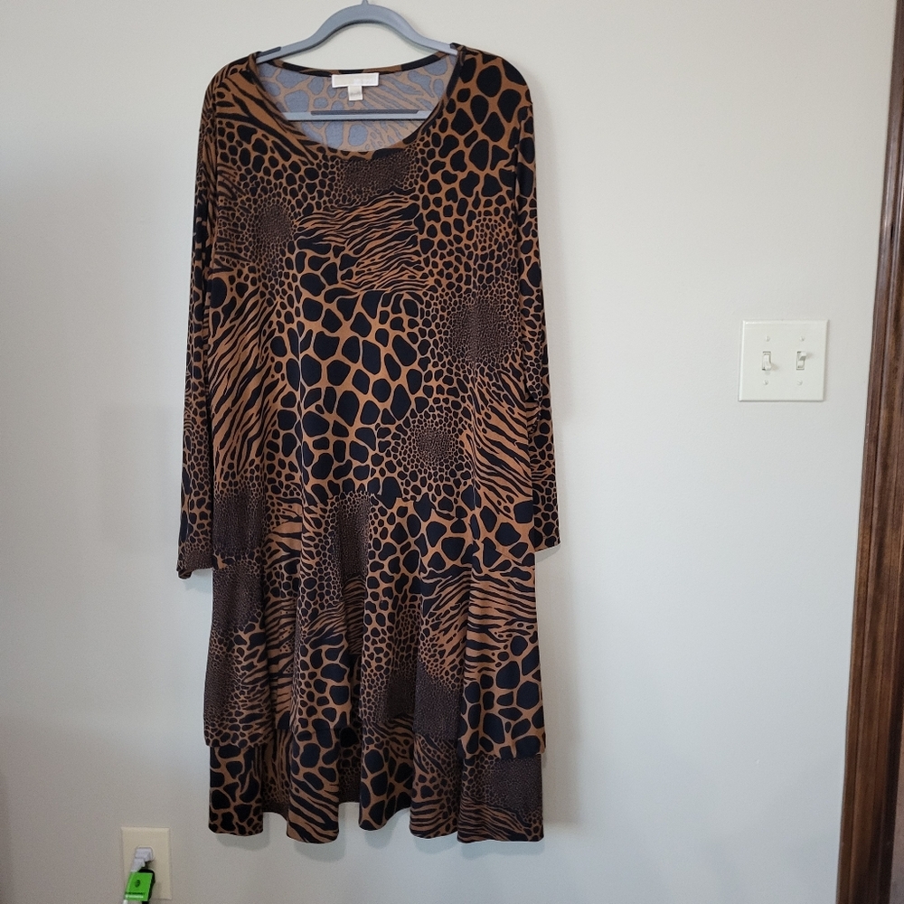 Michael Kors Dress 3X Animal Print 3/4 Sleeve Stretch Ruffles NWOT